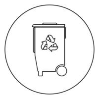 Refuse bin with arrows utilization the black color icon in circle or round vector