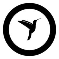 icono de colibrí color negro en círculo redondo vector