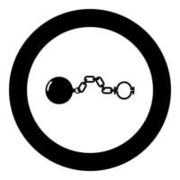 grilletes con icono de bola color negro en círculo redondo vector