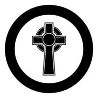 Celtic cross icon black color vector in circle round illustration flat style image