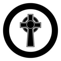 Celtic cross icon black color vector in circle round illustration flat style image