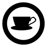 Tea cup with saucer icon in circle round black color vector illustration flat style image