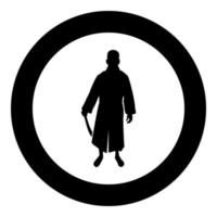 Man with sword machete Cold weapons in hand military man Soldier Serviceman in positions Hunter with knife Fight poses Strong defender Warrior concept Weaponry Stand silhouette in circle round black vector