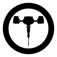 Jackhammer in hand holding power tool use Arm using electric instrument icon in circle round black color vector illustration solid outline style image