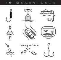 conjunto de iconos de aparatos de pesca. este icono es un símbolo de buscador de peces, aguja, boya, canotaje y pesca en barco. conjunto de iconos editables. club de pesca o tienda web en línea arte de línea vectorial creativa. vector