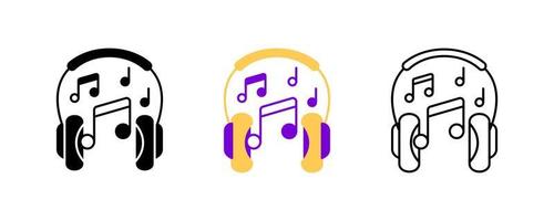 auriculares y conjunto de iconos de notas musicales. ícono de entretenimiento y música. conjunto de ilustraciones vectoriales de arte. conjunto de filas editable. silueta, color, conjunto de iconos lineales. vector