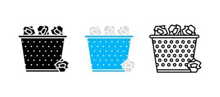 Trash can set. Paper trash can vector icon set. Editable row set. Silhouette, colored, linear icon set. Logo-web, icon design element.