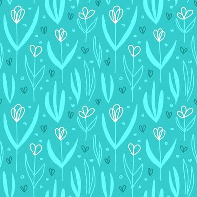Seamless pattern with a field of tulips and leaves