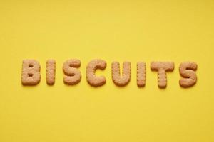 biscuits word spelled out with biscuit letters or characters photo