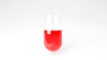 transparent and red capsule pill on white background.,pharmacy and prescription drugs.,3d model and illustration. photo