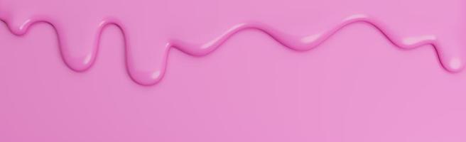 el helado de fresa derretido fluye hacia abajo sobre el fondo de la pancarta rosa con espacio de copia, modelo 3d e ilustración. foto