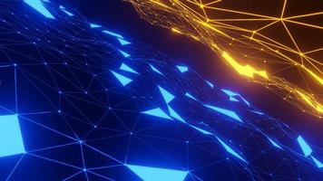 Abstract plexus blue and orange geometric shapes.,Communication And Technology Network Background.,Connection And Web Concept.,3d model and illustration. photo