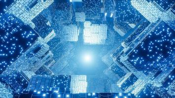 abstract digital Futuristic Sci-Fi background, big data, computer hardware, network, blue neon light, 3d model and illustration. photo