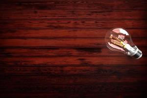 Lamp lightbulb white wooden dark table copy space decoration ornament business strategy idea creative design inspiration technology digital brainstorm thinking information management.3D Render photo