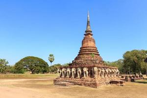 Pagoda with elephant sculpture, Wat Sorasak, Shukhothai Historical Park, Thailand photo