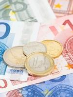 Euro money banknote and coins close-up photo