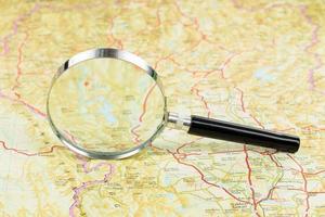 Magnifier on a road map photo