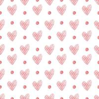 Watercolor seamless pattern with pink hearts and dots photo