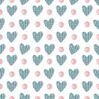 Watercolor seamless pattern with green hearts and pink dots photo