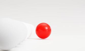 la bola roja sale de la línea de la bola blanca para el liderazgo, la idea de pensamiento diferente y el concepto de interrupción de la innovación tecnológica por 3d render. foto