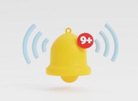 Isolated of Yellow notification bell alarming on white background for alert signal for new message and social media application concept by 3d rendering. photo