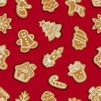 galletas de jengibre navideñas en medio de copos de nieve. ilustración vectorial