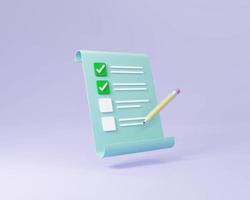 Checklist notepad document to do list 3D render illustration photo