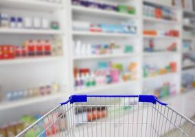 blur shelves of drugs in the pharmacy photo