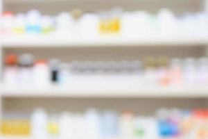 medicines arranged on shelves in the pharmacy blurred background photo