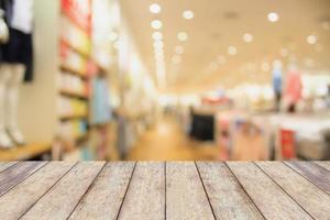 Empty table and blur clothing store with bokeh background photo