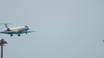 Private Jet approaching over ocean video