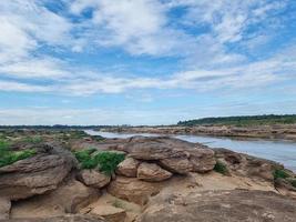 fresh air sampanbok amazing rock in mekong river ubon ratchathani thailand. beautiful natural place in summer season. photo