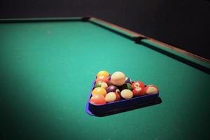 Pool balls on the pool table photo