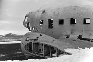 Plane wreck on Iceland beach shore photo