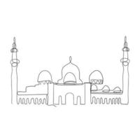 continuous line drawing islamic mosque illustration vector in thin line doodle