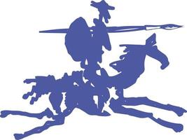 cartoon sketch of Don Quixote on horseback with a spear in his hand vector