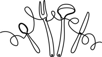 Cooking. Background with Utensils. Forks, knives, spoons. Continuous drawing style. Vector illustration.