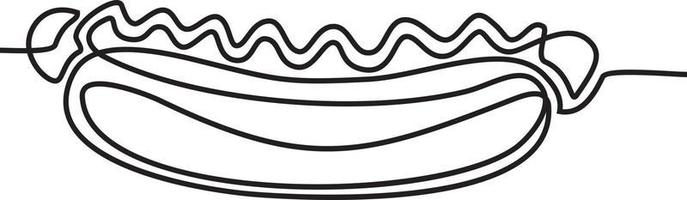 Continuous one line drawing of hot dog logotype. Single line draw design vector illustration