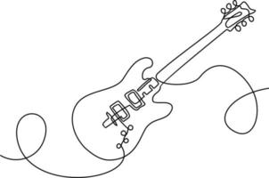 One line drawing of a musical stringed electric guitar instrument. vector