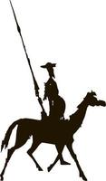 cartoon sketch of Don Quixote on horseback with a spear in his hand vector