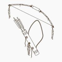 Editable Vector of Isolated Native American Archery Tools Illustration in Outline Style for Traditional Culture and History Related Design