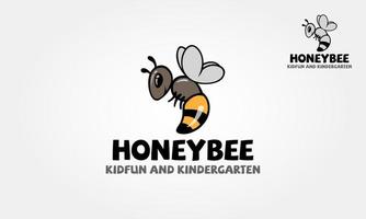 Honey Bee Kidfun And Kindergarten Vector Logo Template. Honey isolated logo illustration. Bee design vector template linear style.