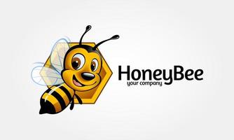 Honey Bee Logo Cartoon Character. Vector bee icon. Cartoon cute bright baby bee on stylish white background. Vector logo illustration.