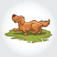Cartoon characters of dog playing and running on a grass field. Mascot vector illustration.