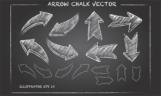 Arrows and Hand Drawn Shapes Vector Illustration. Sketch arrow up, direction drawing, sketching different illustration on blackboard.