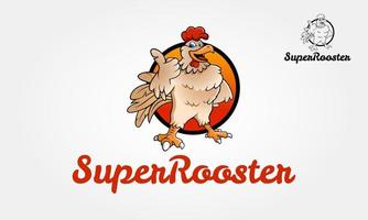 Super Rooster Logo Cartoon Character. A happy funny Cartoon Super Rooster chicken giving a thumbs up. Cartoon colorful roosters mascots. Vector logo illustration.