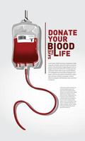 The concept of blood donation with bags, blood and transfusion icons. vector