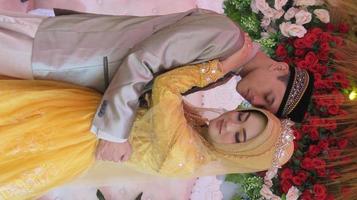 Cianjur Regency West Java Indonesia on June 15, 2021 - A happy couple.  Indonesian Muslim Wedding. photo