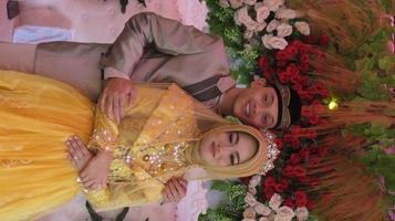 Cianjur Regency West Java Indonesia on June 15, 2021 - A happy couple.  Indonesian Muslim Wedding. photo