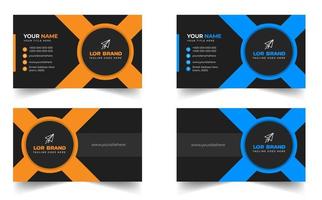 Blue and yellow modern creative business card design template. unique shape modern business card design. vector